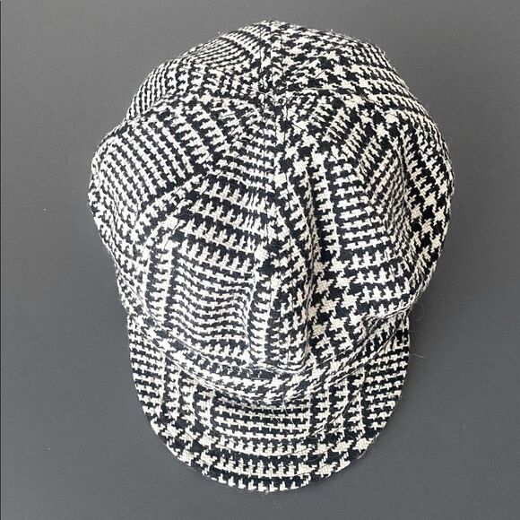 Wool Blend Houndstooth Newsboy Cap Black & Cream OS Boho Urban Casual Preppy main image 4